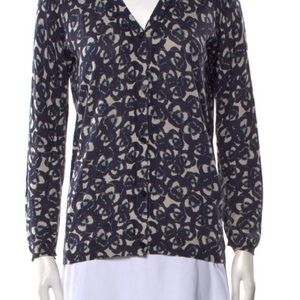 Jil Sander Navy and Cream Abstract Cardigan